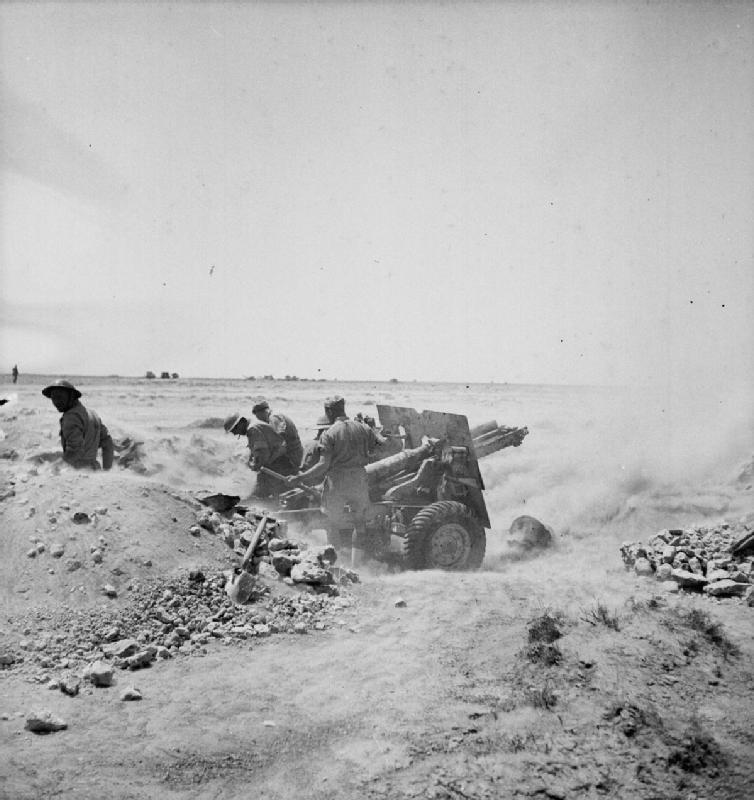 Royal Horse Artillery gun firing at Tobruk